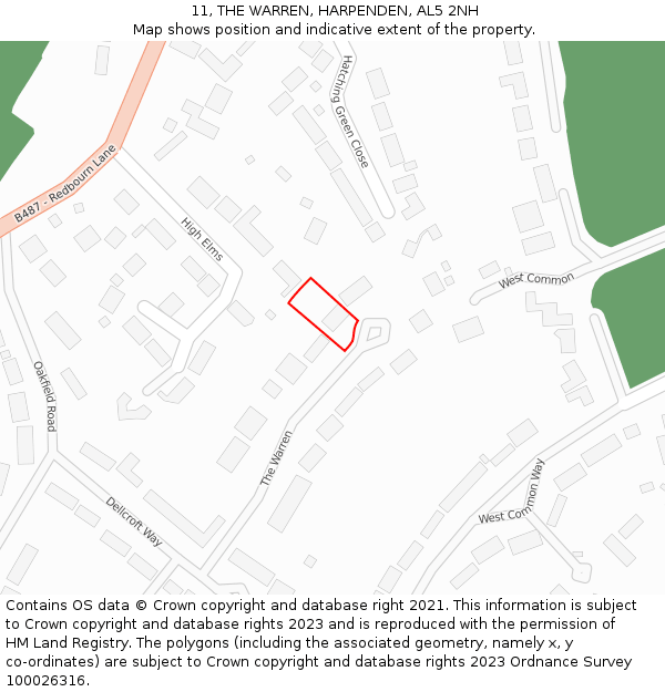 11, THE WARREN, HARPENDEN, AL5 2NH: Location map and indicative extent of plot