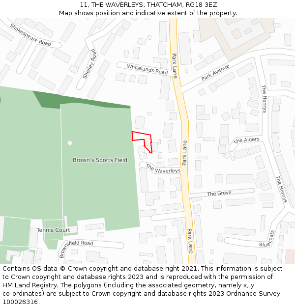 11, THE WAVERLEYS, THATCHAM, RG18 3EZ: Location map and indicative extent of plot