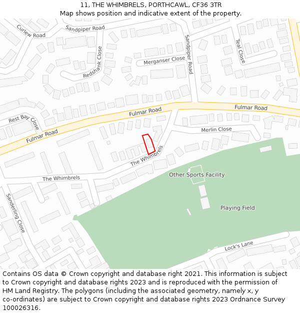 11, THE WHIMBRELS, PORTHCAWL, CF36 3TR: Location map and indicative extent of plot