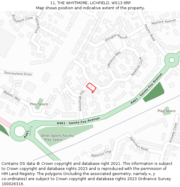 11, THE WHYTMORE, LICHFIELD, WS13 6RP: Location map and indicative extent of plot