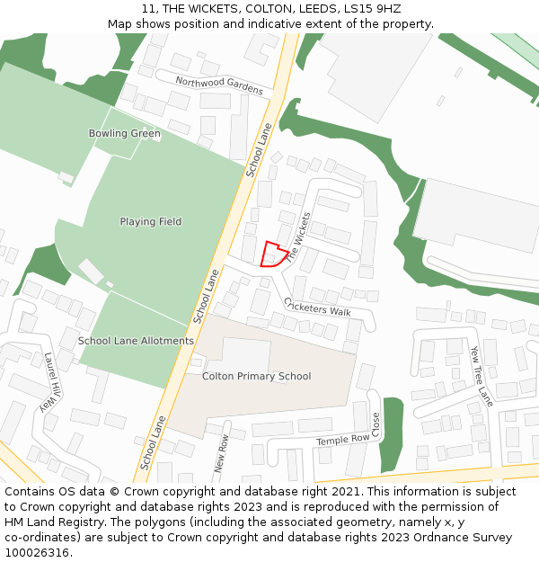 11, THE WICKETS, COLTON, LEEDS, LS15 9HZ: Location map and indicative extent of plot