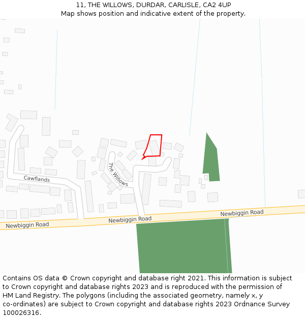 11, THE WILLOWS, DURDAR, CARLISLE, CA2 4UP: Location map and indicative extent of plot