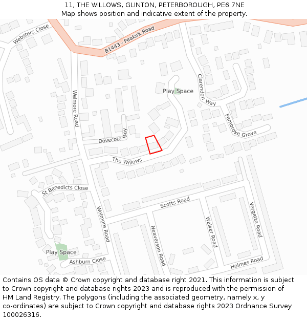 11, THE WILLOWS, GLINTON, PETERBOROUGH, PE6 7NE: Location map and indicative extent of plot