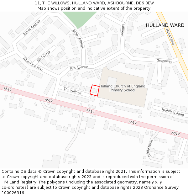 11, THE WILLOWS, HULLAND WARD, ASHBOURNE, DE6 3EW: Location map and indicative extent of plot