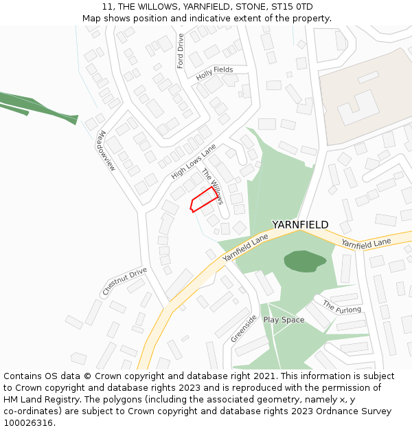 11, THE WILLOWS, YARNFIELD, STONE, ST15 0TD: Location map and indicative extent of plot