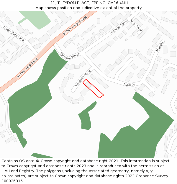 11, THEYDON PLACE, EPPING, CM16 4NH: Location map and indicative extent of plot
