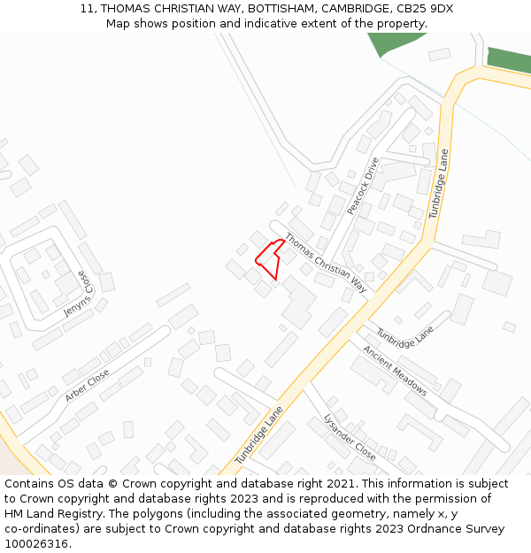 11, THOMAS CHRISTIAN WAY, BOTTISHAM, CAMBRIDGE, CB25 9DX: Location map and indicative extent of plot