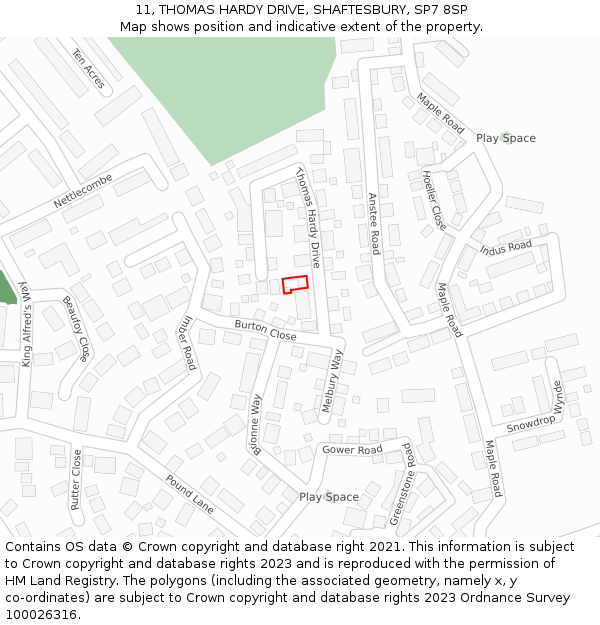 11, THOMAS HARDY DRIVE, SHAFTESBURY, SP7 8SP: Location map and indicative extent of plot