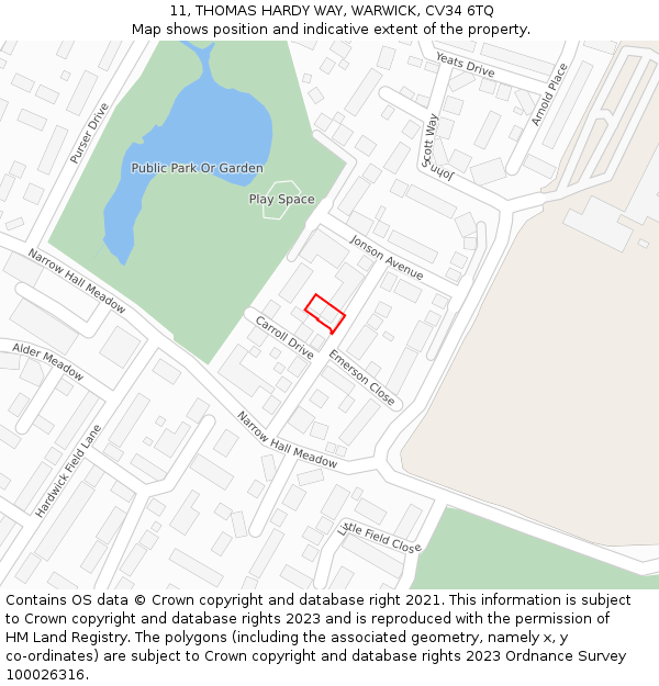 11, THOMAS HARDY WAY, WARWICK, CV34 6TQ: Location map and indicative extent of plot