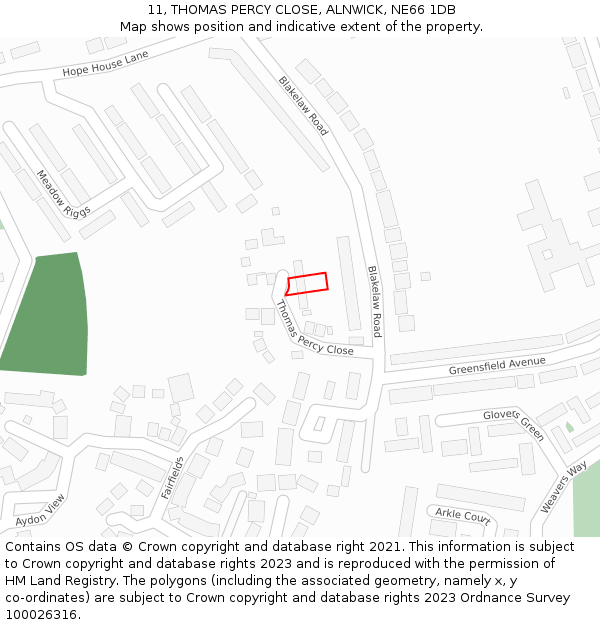 11, THOMAS PERCY CLOSE, ALNWICK, NE66 1DB: Location map and indicative extent of plot