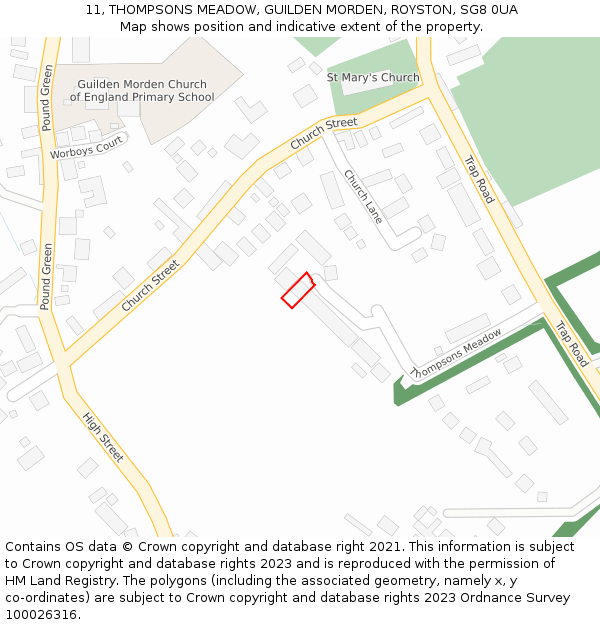 11, THOMPSONS MEADOW, GUILDEN MORDEN, ROYSTON, SG8 0UA: Location map and indicative extent of plot
