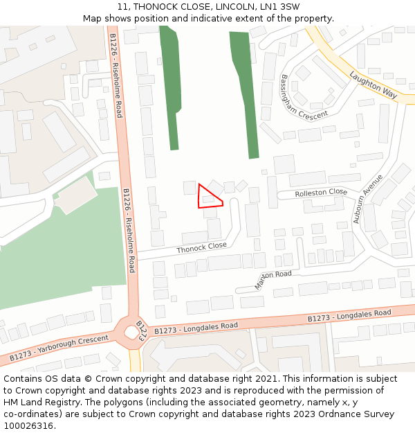 11, THONOCK CLOSE, LINCOLN, LN1 3SW: Location map and indicative extent of plot