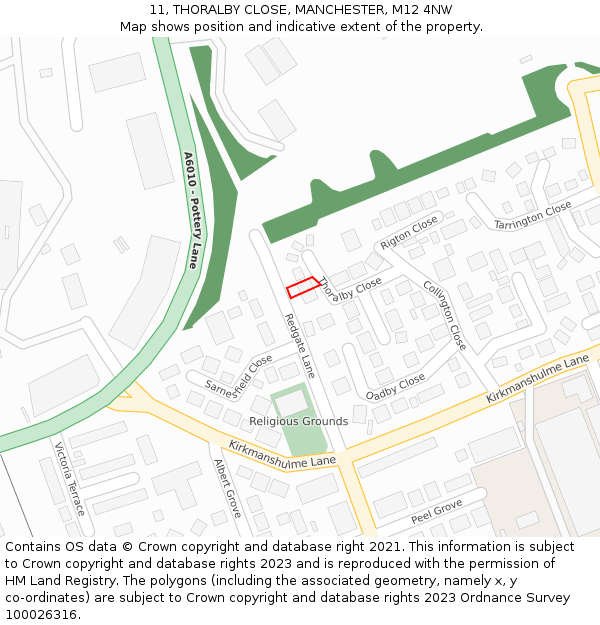 11, THORALBY CLOSE, MANCHESTER, M12 4NW: Location map and indicative extent of plot