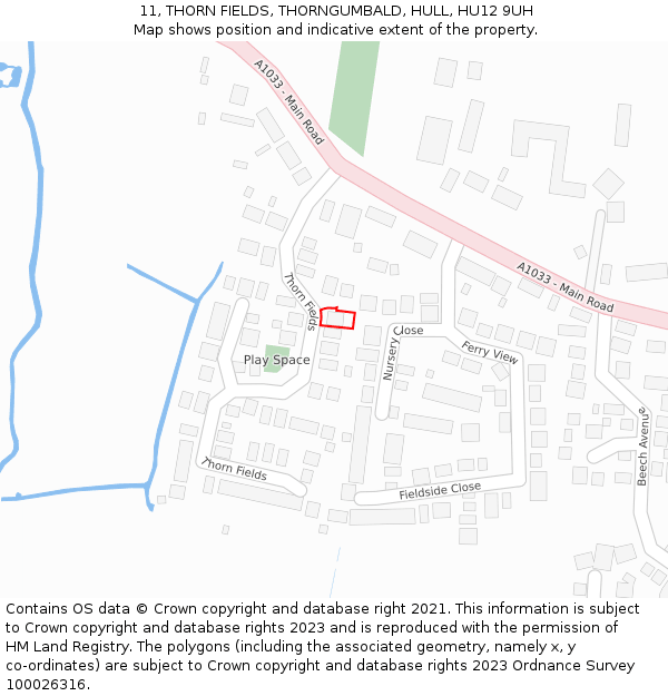 11, THORN FIELDS, THORNGUMBALD, HULL, HU12 9UH: Location map and indicative extent of plot