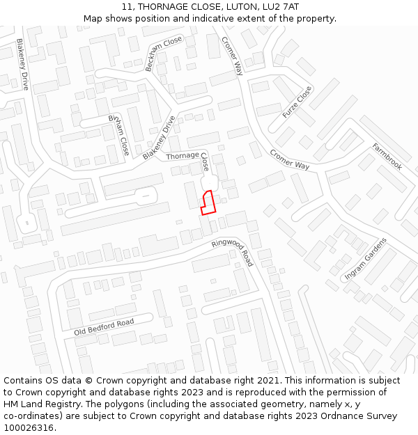 11, THORNAGE CLOSE, LUTON, LU2 7AT: Location map and indicative extent of plot