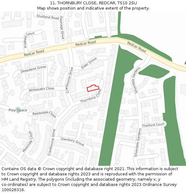 11, THORNBURY CLOSE, REDCAR, TS10 2SU: Location map and indicative extent of plot