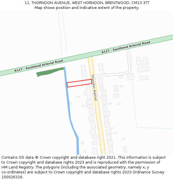 11, THORNDON AVENUE, WEST HORNDON, BRENTWOOD, CM13 3TT: Location map and indicative extent of plot