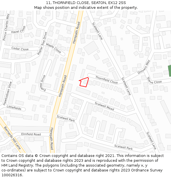 11, THORNFIELD CLOSE, SEATON, EX12 2SS: Location map and indicative extent of plot