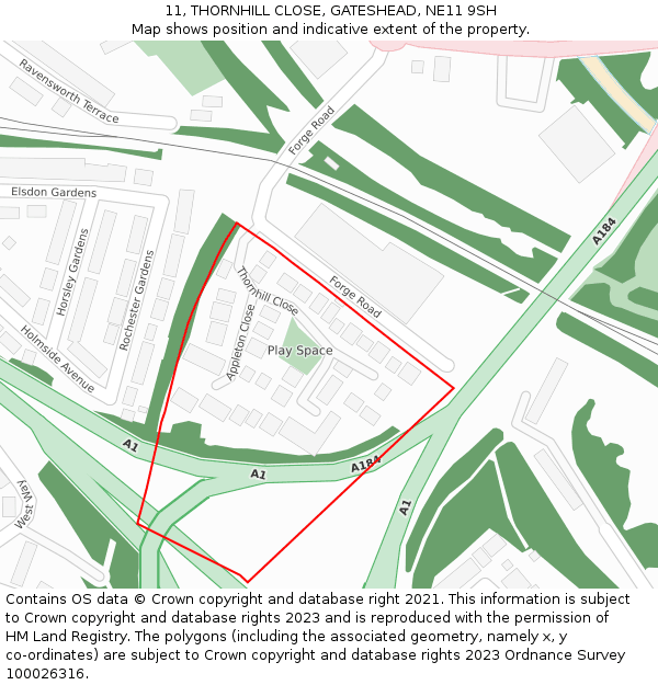 11, THORNHILL CLOSE, GATESHEAD, NE11 9SH: Location map and indicative extent of plot