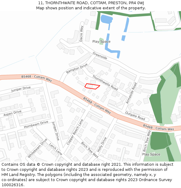 11, THORNTHWAITE ROAD, COTTAM, PRESTON, PR4 0WJ: Location map and indicative extent of plot