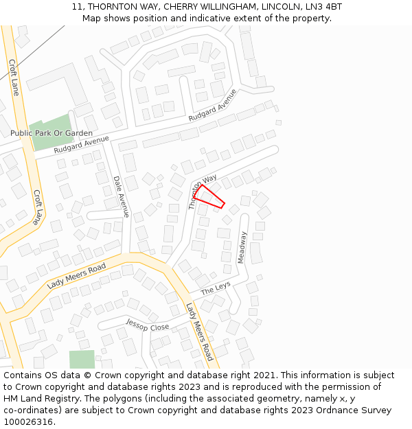 11, THORNTON WAY, CHERRY WILLINGHAM, LINCOLN, LN3 4BT: Location map and indicative extent of plot