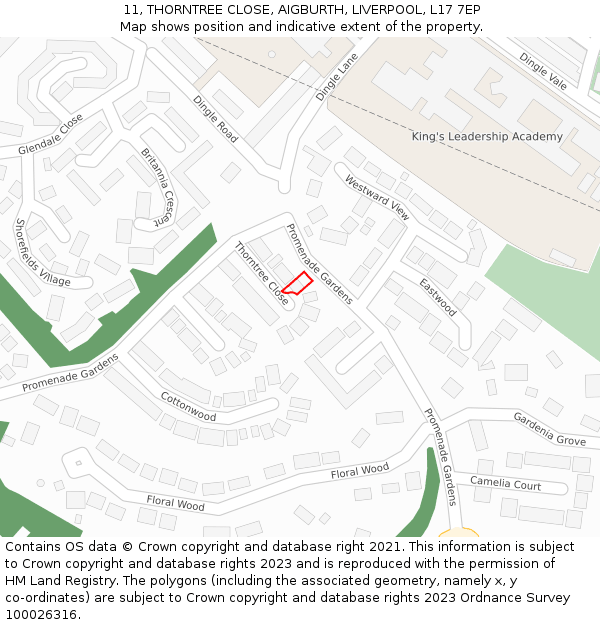 11, THORNTREE CLOSE, AIGBURTH, LIVERPOOL, L17 7EP: Location map and indicative extent of plot