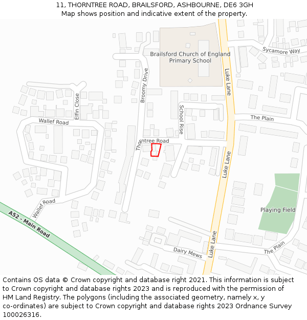 11, THORNTREE ROAD, BRAILSFORD, ASHBOURNE, DE6 3GH: Location map and indicative extent of plot