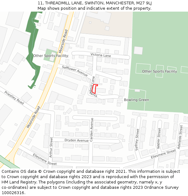 11, THREADMILL LANE, SWINTON, MANCHESTER, M27 9LJ: Location map and indicative extent of plot