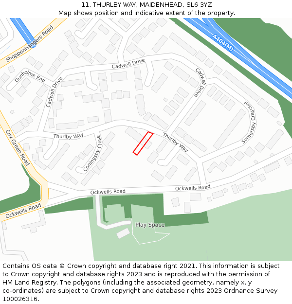 11, THURLBY WAY, MAIDENHEAD, SL6 3YZ: Location map and indicative extent of plot