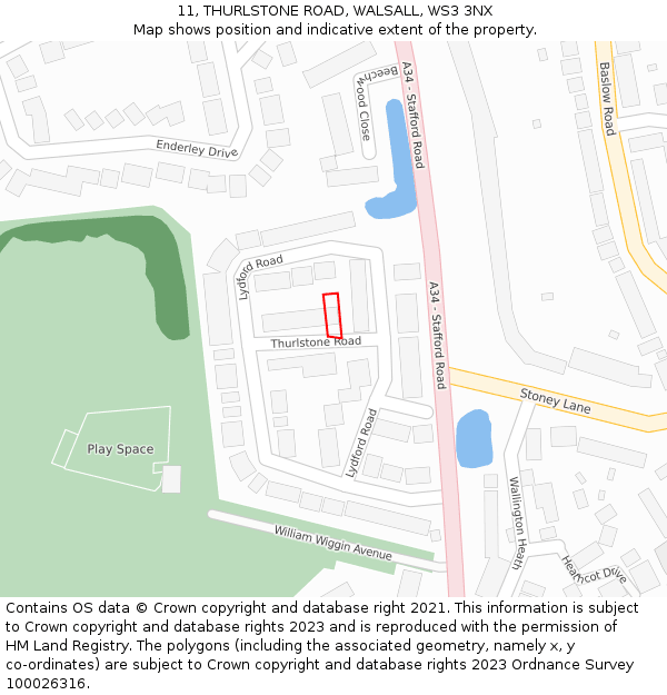 11, THURLSTONE ROAD, WALSALL, WS3 3NX: Location map and indicative extent of plot