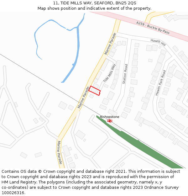 11, TIDE MILLS WAY, SEAFORD, BN25 2QS: Location map and indicative extent of plot