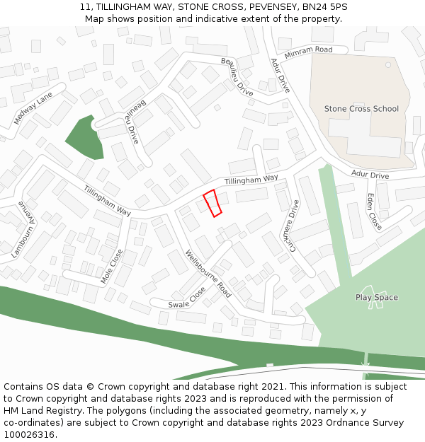 11, TILLINGHAM WAY, STONE CROSS, PEVENSEY, BN24 5PS: Location map and indicative extent of plot
