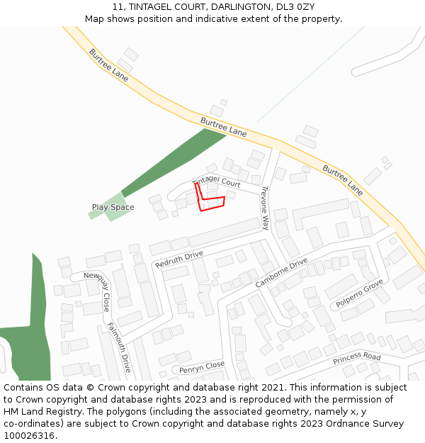 11, TINTAGEL COURT, DARLINGTON, DL3 0ZY: Location map and indicative extent of plot