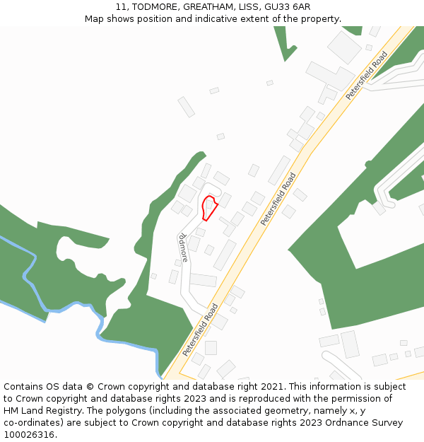 11, TODMORE, GREATHAM, LISS, GU33 6AR: Location map and indicative extent of plot