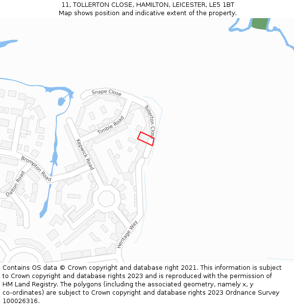 11, TOLLERTON CLOSE, HAMILTON, LEICESTER, LE5 1BT: Location map and indicative extent of plot