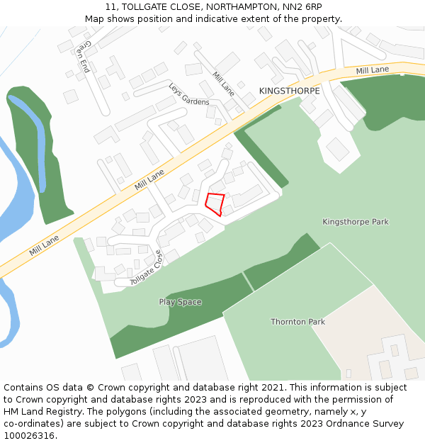 11, TOLLGATE CLOSE, NORTHAMPTON, NN2 6RP: Location map and indicative extent of plot