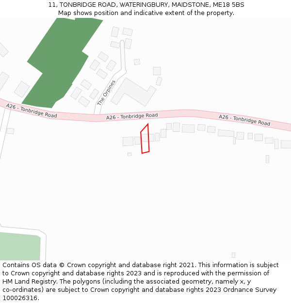 11, TONBRIDGE ROAD, WATERINGBURY, MAIDSTONE, ME18 5BS: Location map and indicative extent of plot