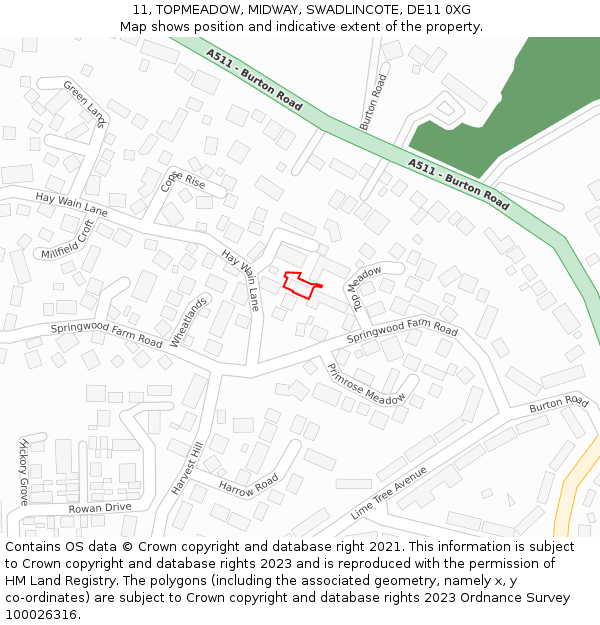 11, TOPMEADOW, MIDWAY, SWADLINCOTE, DE11 0XG: Location map and indicative extent of plot