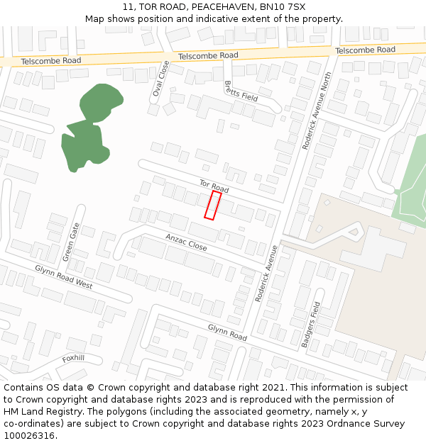 11, TOR ROAD, PEACEHAVEN, BN10 7SX: Location map and indicative extent of plot