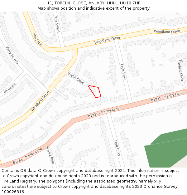 11, TORCHIL CLOSE, ANLABY, HULL, HU10 7HR: Location map and indicative extent of plot