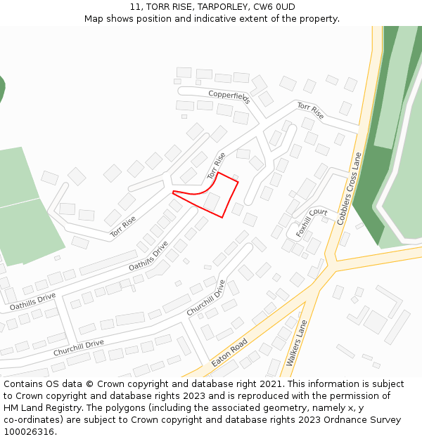 11, TORR RISE, TARPORLEY, CW6 0UD: Location map and indicative extent of plot