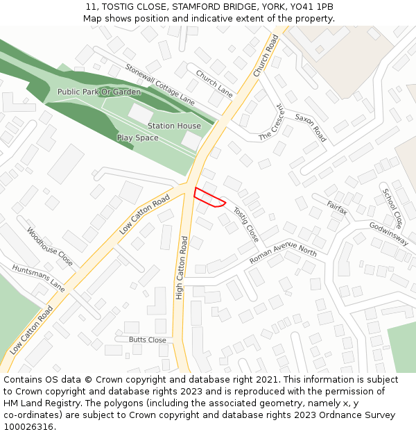 11, TOSTIG CLOSE, STAMFORD BRIDGE, YORK, YO41 1PB: Location map and indicative extent of plot