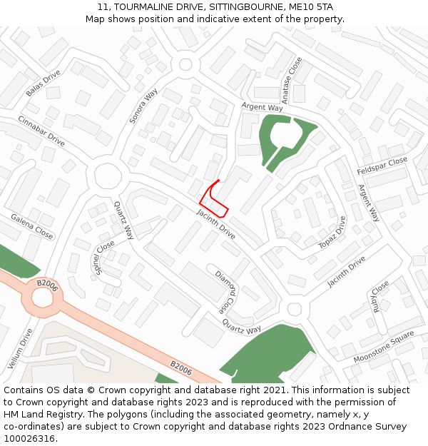 11, TOURMALINE DRIVE, SITTINGBOURNE, ME10 5TA: Location map and indicative extent of plot