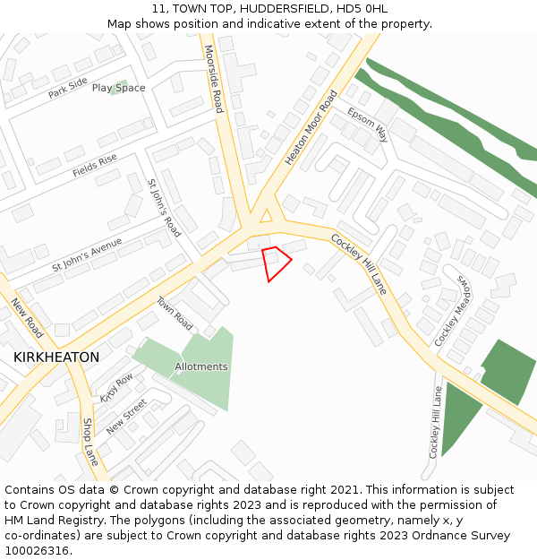 11, TOWN TOP, HUDDERSFIELD, HD5 0HL: Location map and indicative extent of plot