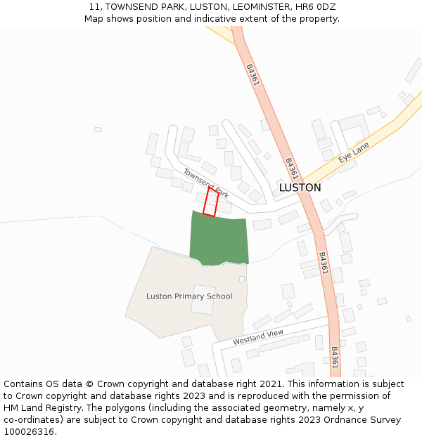 11, TOWNSEND PARK, LUSTON, LEOMINSTER, HR6 0DZ: Location map and indicative extent of plot