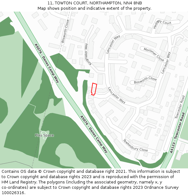 11, TOWTON COURT, NORTHAMPTON, NN4 8NB: Location map and indicative extent of plot