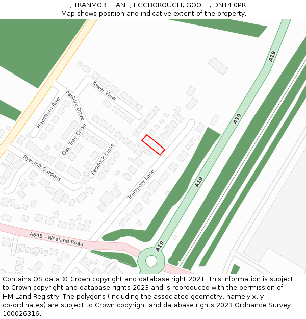 11, TRANMORE LANE, EGGBOROUGH, GOOLE, DN14 0PR: Location map and indicative extent of plot