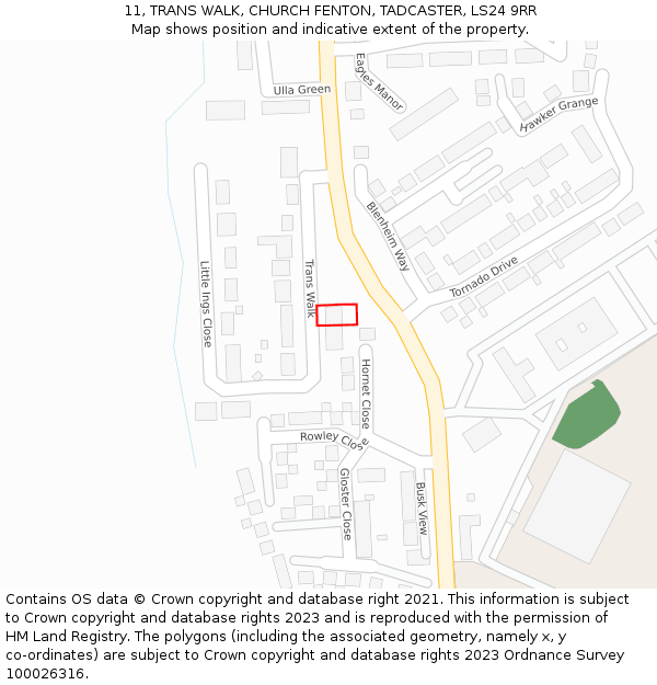 11, TRANS WALK, CHURCH FENTON, TADCASTER, LS24 9RR: Location map and indicative extent of plot