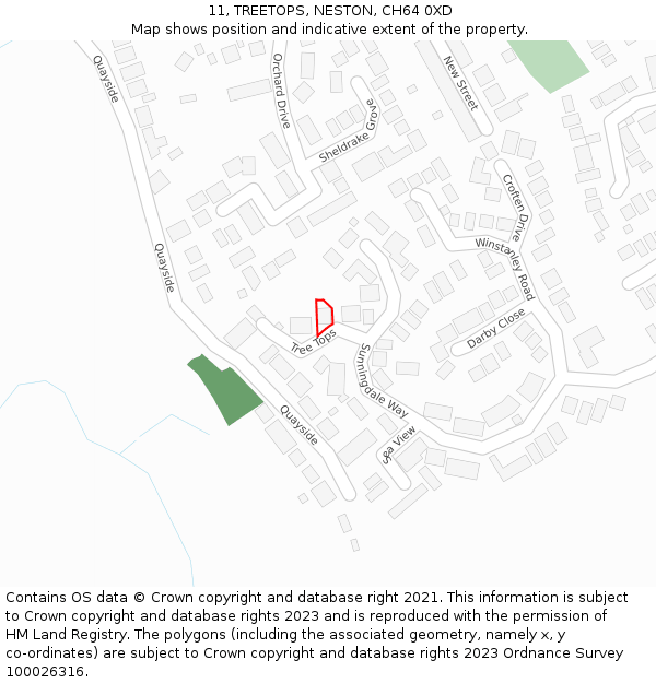 11, TREETOPS, NESTON, CH64 0XD: Location map and indicative extent of plot