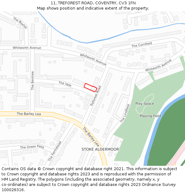 11, TREFOREST ROAD, COVENTRY, CV3 1FN: Location map and indicative extent of plot